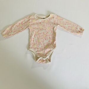 LC Waikiki Bodysuit Baby Girl 3/6 M White Pink Floral Rib Knit Long Sleeve Boho